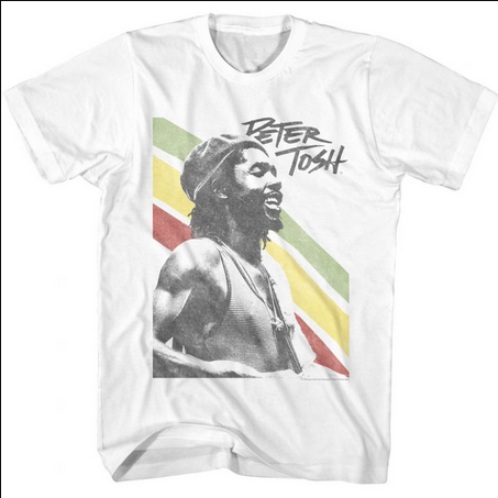 Men's Peter Tosh Rasta Stripes White T-Shirt - HalfMoonMusic