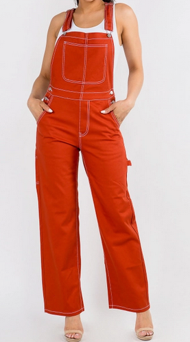 Wome'ns Wide Leg Basic Rust Colored Overalls - HalfMoonMusic
