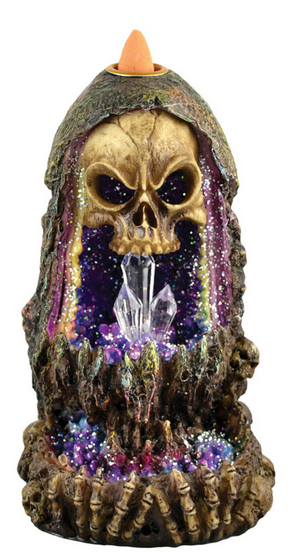 Geode Skull Backflow Incense Burner w/ LED - HalfMoonMusic