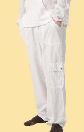 Men's Adjustable Drawstring Classic White Cargo Pants - HalfMoonMusic