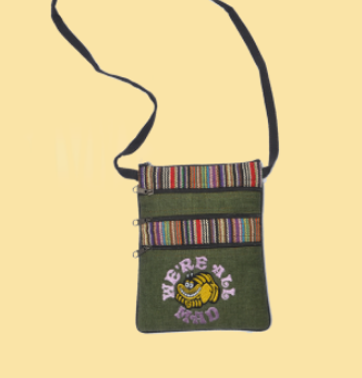 Alice In Wonderland Cheshire Cat We're All Mad Here Embroidered Passport Bag - HalfMoonMusic