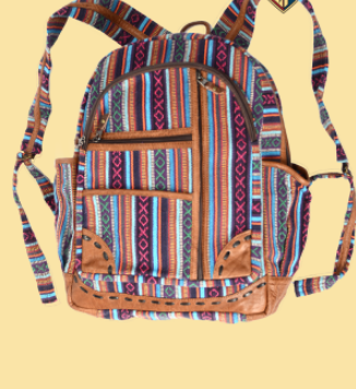 Leather Trim Multi Pocket Gheri Backpack - HalfMoonMusic