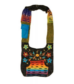 Cotton Floral Embroidered Pocket Bag - HalfMoonMusic