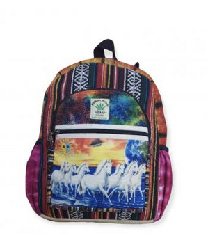 Cotton Hemp Tie Dye 7 Horses Backpack - HalfMoonMusic
