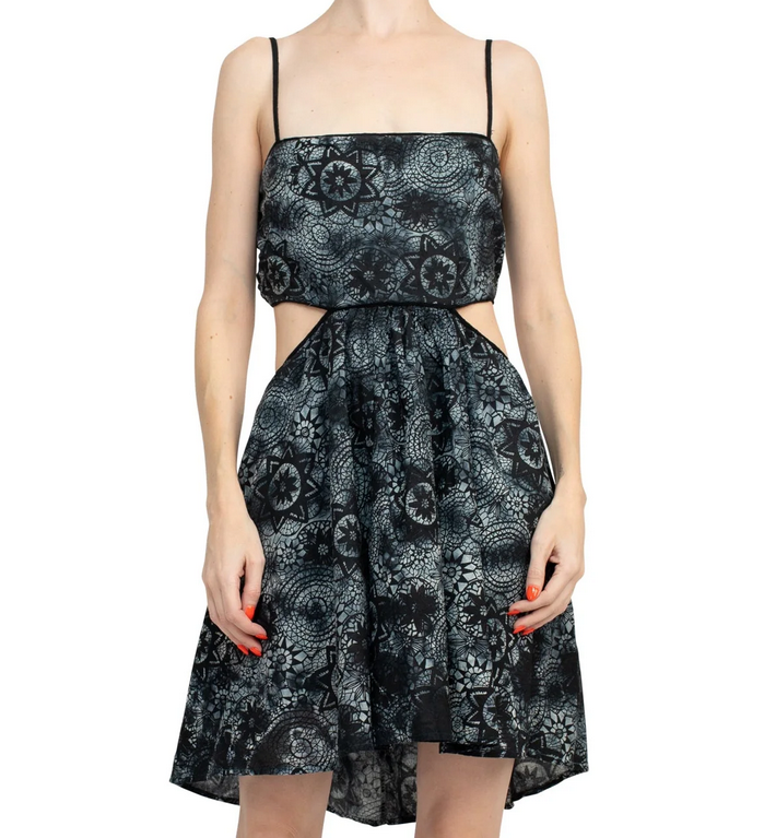 Women's Mandala Pattern Lace Cutout Sides Strap Dress - HalfMoonMusic