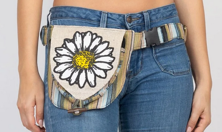 Rustic Cotton Hemp Striped Old School Design Belt Bag - HalfMoonMusic