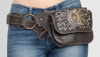 Leather Celestial Embroidery Hip Belt - HalfMoonMusic