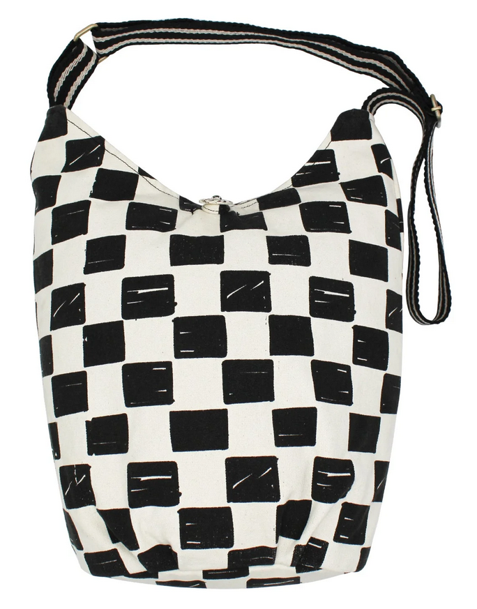Cotton Old School Funky Print Cross-Body Hobo Bag - HalfMoonMusic