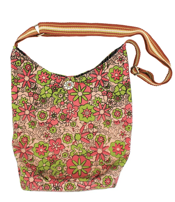 Cotton Old School Funky Print Cross-Body Hobo Bag - HalfMoonMusic