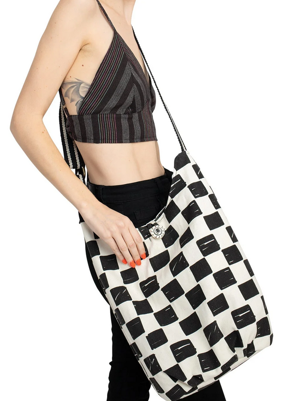 Cotton Old School Funky Print Cross-Body Hobo Bag - HalfMoonMusic