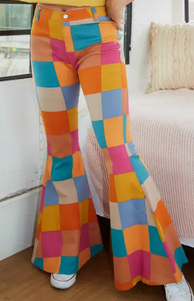 Women's Multicolored Square Bell Bottoms - HalfMoonMusic