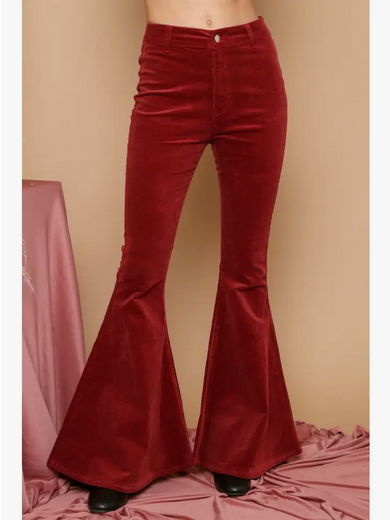 Women's Burgundy Corduroy Bell Bottoms - HalfMoonMusic