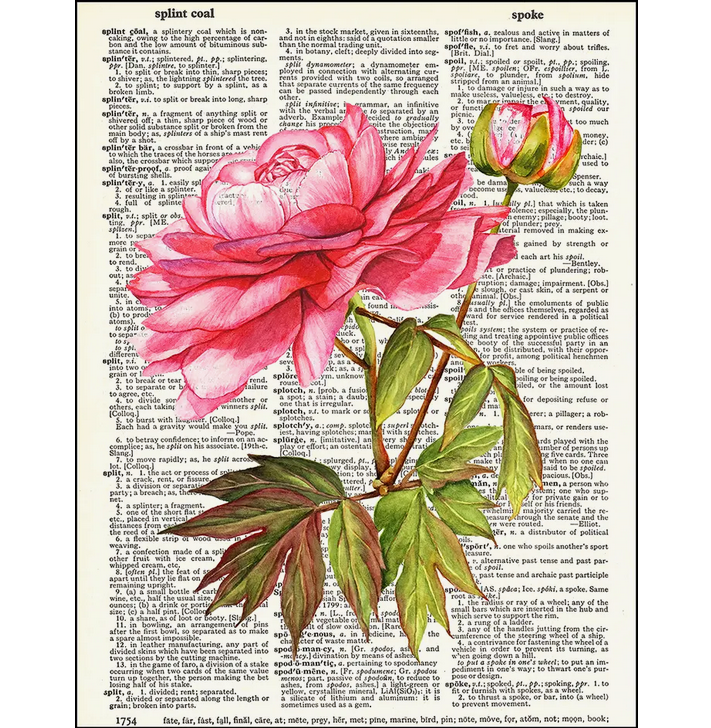 Pink Peony Flower Dictionary Page Art Print - HalfMoonMusic