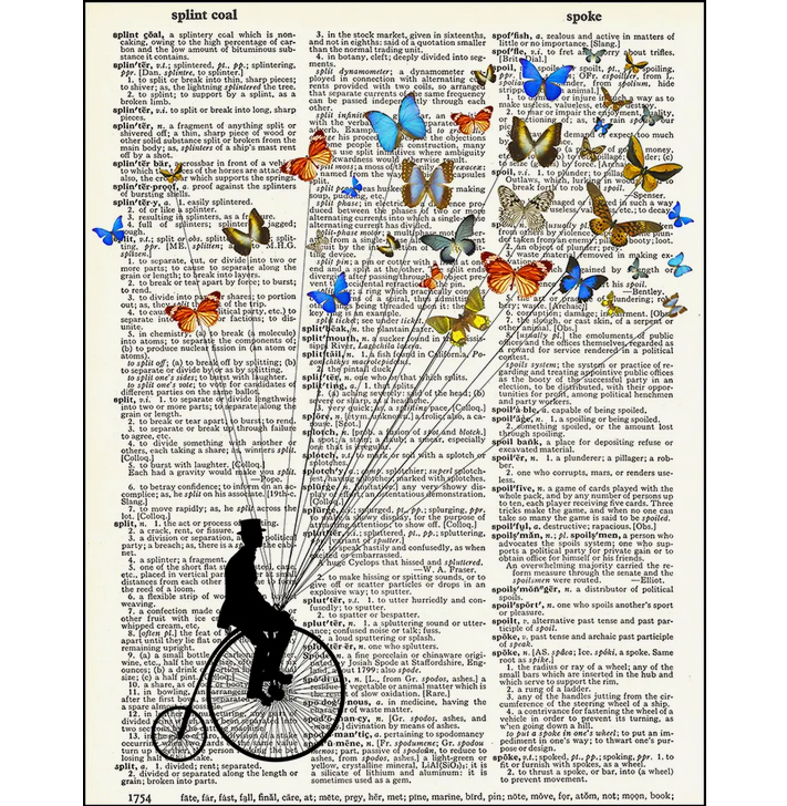 Old School Bicycle Butterflies Dictionary Page Art Print - HalfMoonMusic