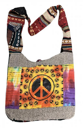 Cotton Patchwork Tie-Dye Multi Peace Sign Bag - HalfMoonMusic