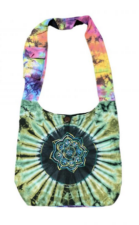 Cotton Tie-Dye Embroidered Lotus Mandala Bag - HalfMoonMusic