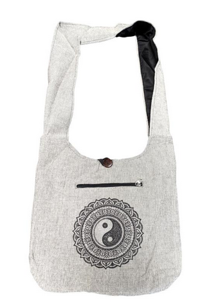 Cotton Yin Yang Lotus Mandala Print Hobo Bag - HalfMoonMusic