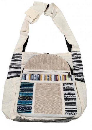 Cotton Hemp Patchwork Rounded Front Pocket Bag - HalfMoonMusic