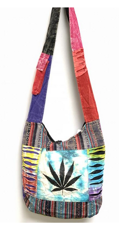 Cotton Patchwork Pot Leaf Print Hobo Bag - HalfMoonMusic