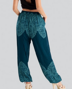 Women's Rayon Printed Solid Color Harem Pants - HalfMoonMusic
