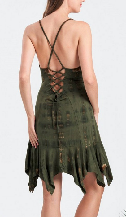 Women's Rayon Spandex Tie-Dye Lace-Back Fairy Dress - HalfMoonMusic