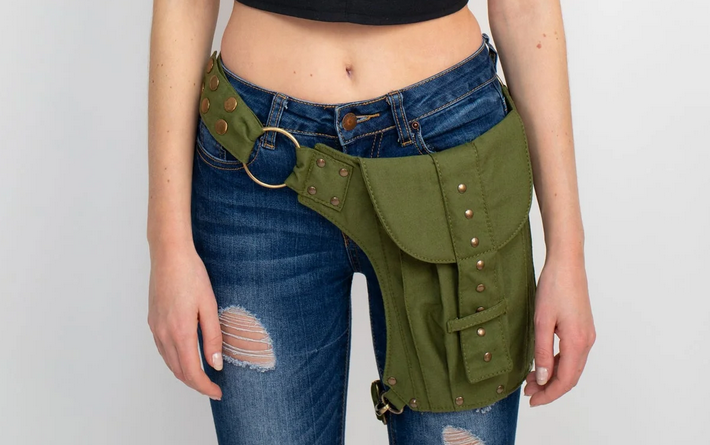 Studded Canvas Belt Bag with Leg Strap - HalfMoonMusic