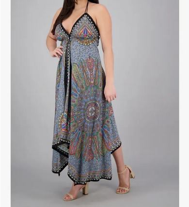 Women's Batik Paisley Print Halter Dress - HalfMoonMusic
