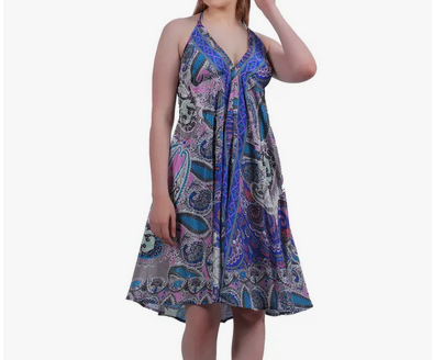 Women's Silk Paisley Halter Dress - HalfMoonMusic