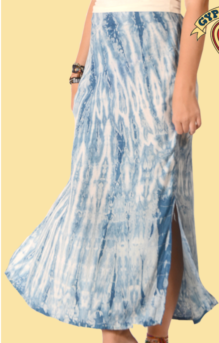 Womens Natural Rayon Indigo Tie-Dye Skirt - HalfMoonMusic