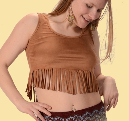 Womens Vegan Pseudo Suede Hippie Chic Stretchy Crop Top - HalfMoonMusic
