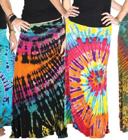 Floor Lenghth stretch waist Tie Dye Skirt - HalfMoonMusic