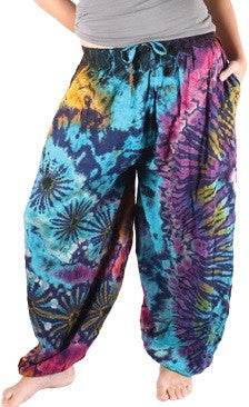 Women's Rayon Tie-Dye Elastic Waist Genie Pants - HalfMoonMusic