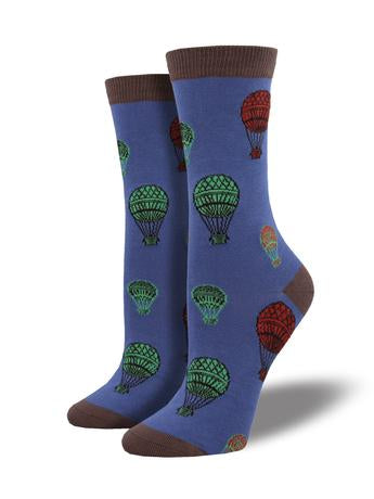 Womens Vintage Hot Air Balloon Bamboo Crew Socks - HalfMoonMusic