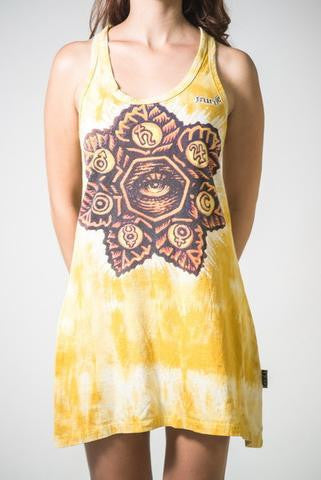 Womens Tie Dye Chakra Eye Tank Dress - HalfMoonMusic
