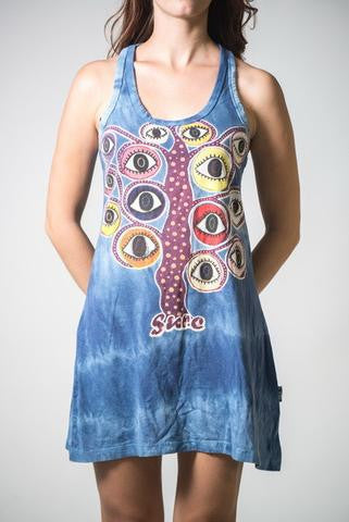 Womens Tie Dye Chakra Eye Tree Tank Dress - HalfMoonMusic