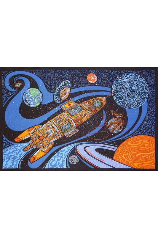 Blast Off Outer Space Rocket Ship 3D Tapestry - HalfMoonMusic