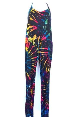 Womens Tie Dye Spandex Drawstring Jumpsuit - HalfMoonMusic