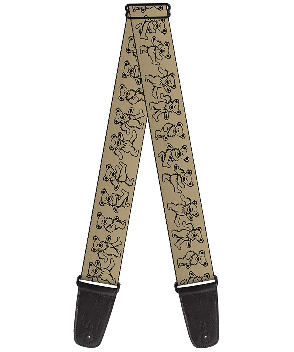 Tan Black Dancing Bears Guitar Strap - HalfMoonMusic