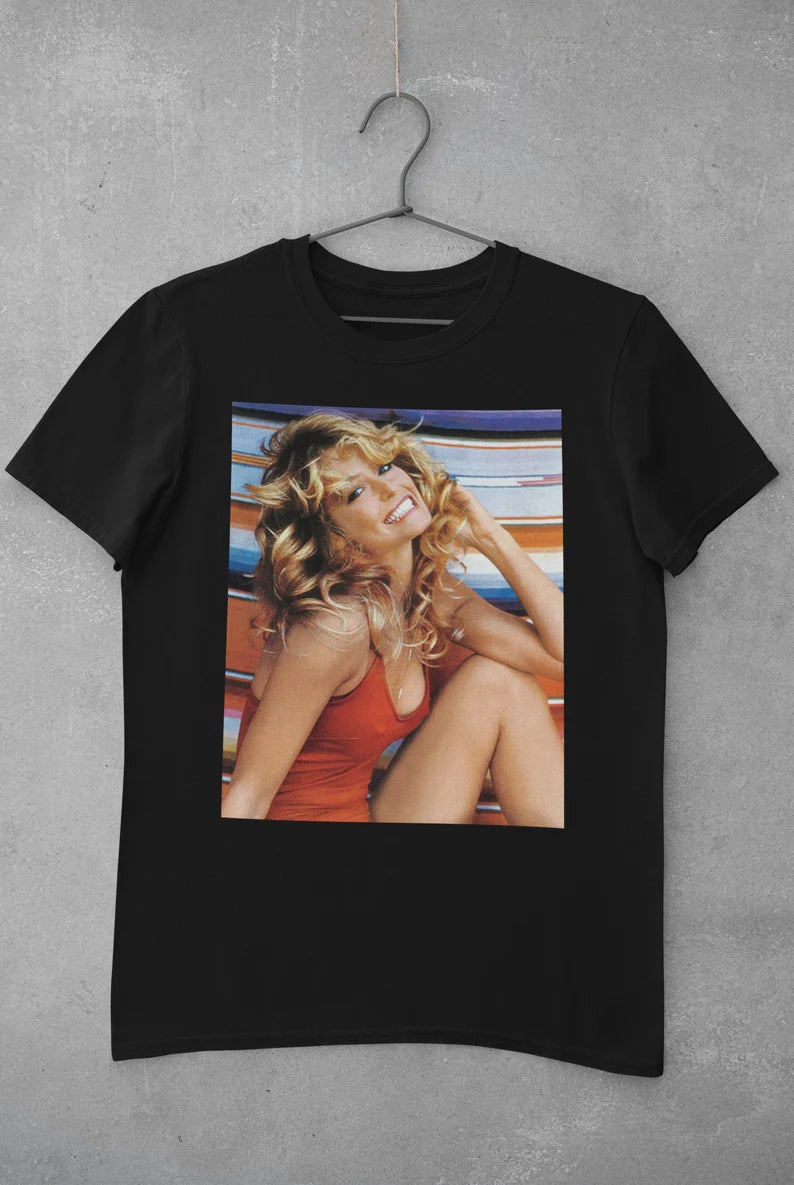 Farrah Faucet Red Bathing Suite Black T-Shirt - HalfMoonMusic