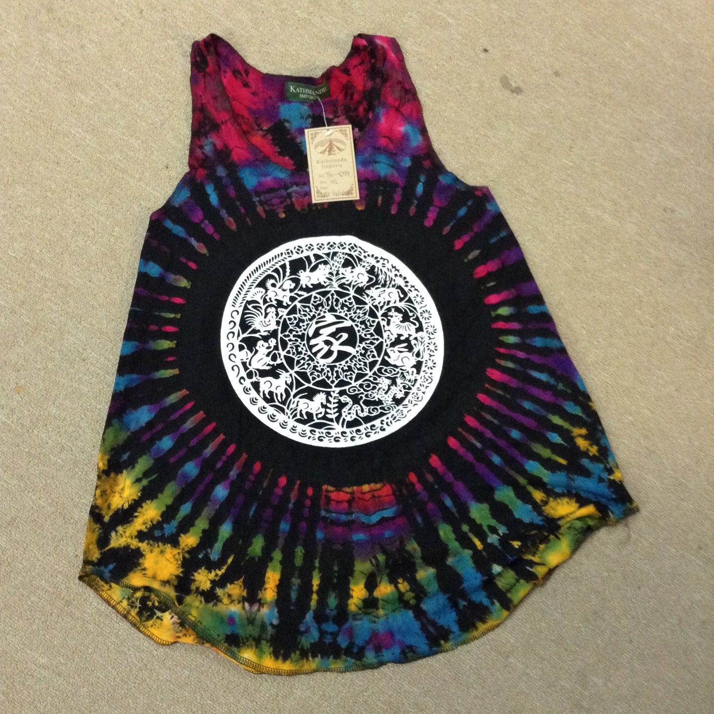 Womens Chinese Calendar Tie Dye Tank Top - HalfMoonMusic