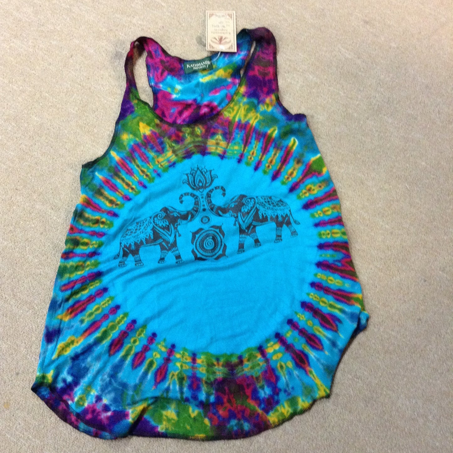 Womens Elephants Tie Dye Tank Top - HalfMoonMusic