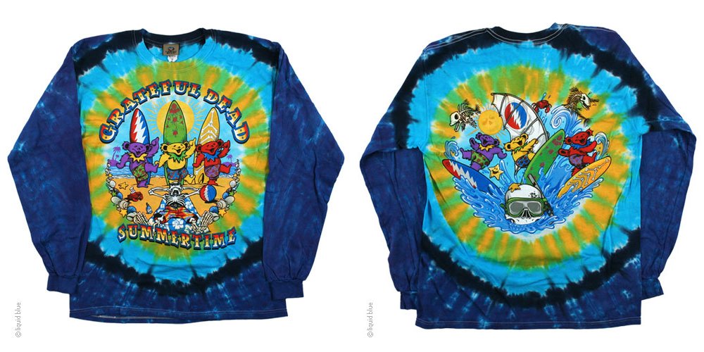 Mens Grateful Dead Tie-Dye Beach Bear Bingo Long Sleeve T-Shirt - HalfMoonMusic