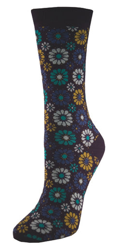 Flowers and Dots Navy Womens Sock - HalfMoonMusic