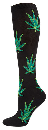 Womens Pot Leaves Knee High Socks - HalfMoonMusic