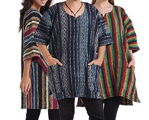 Unisex Cotton Baja Pattern Poncho W/ Pockets - HalfMoonMusic