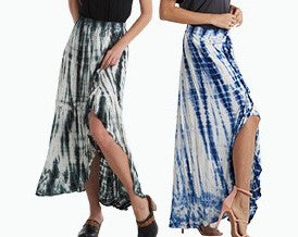 Tie Dye Viscose Maxi Skirt with Slit - HalfMoonMusic
