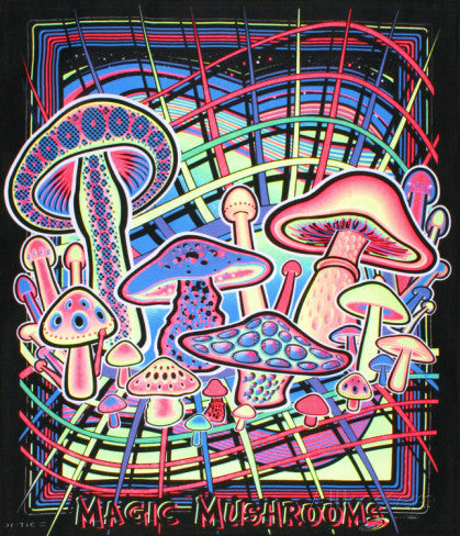 Magic Mushrooms Black Light Reactive Tapestry - HalfMoonMusic