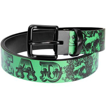 Grateful Dead Skull Roses Green Belt - HalfMoonMusic