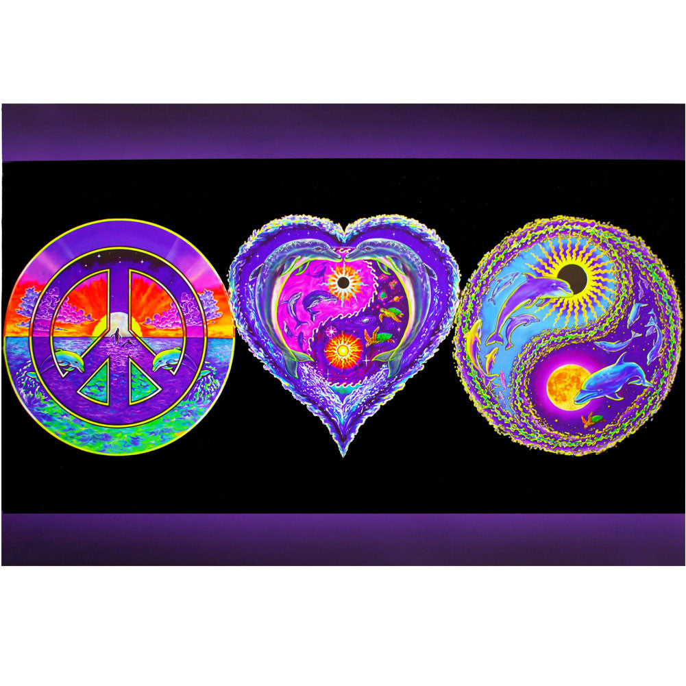 Peace Love & Happiness Blacklight Poster - HalfMoonMusic