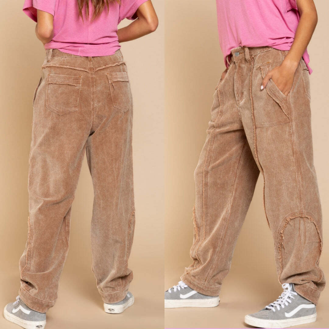 Womens Corduroy Ankle Snap Easy Fit Pants - HalfMoonMusic